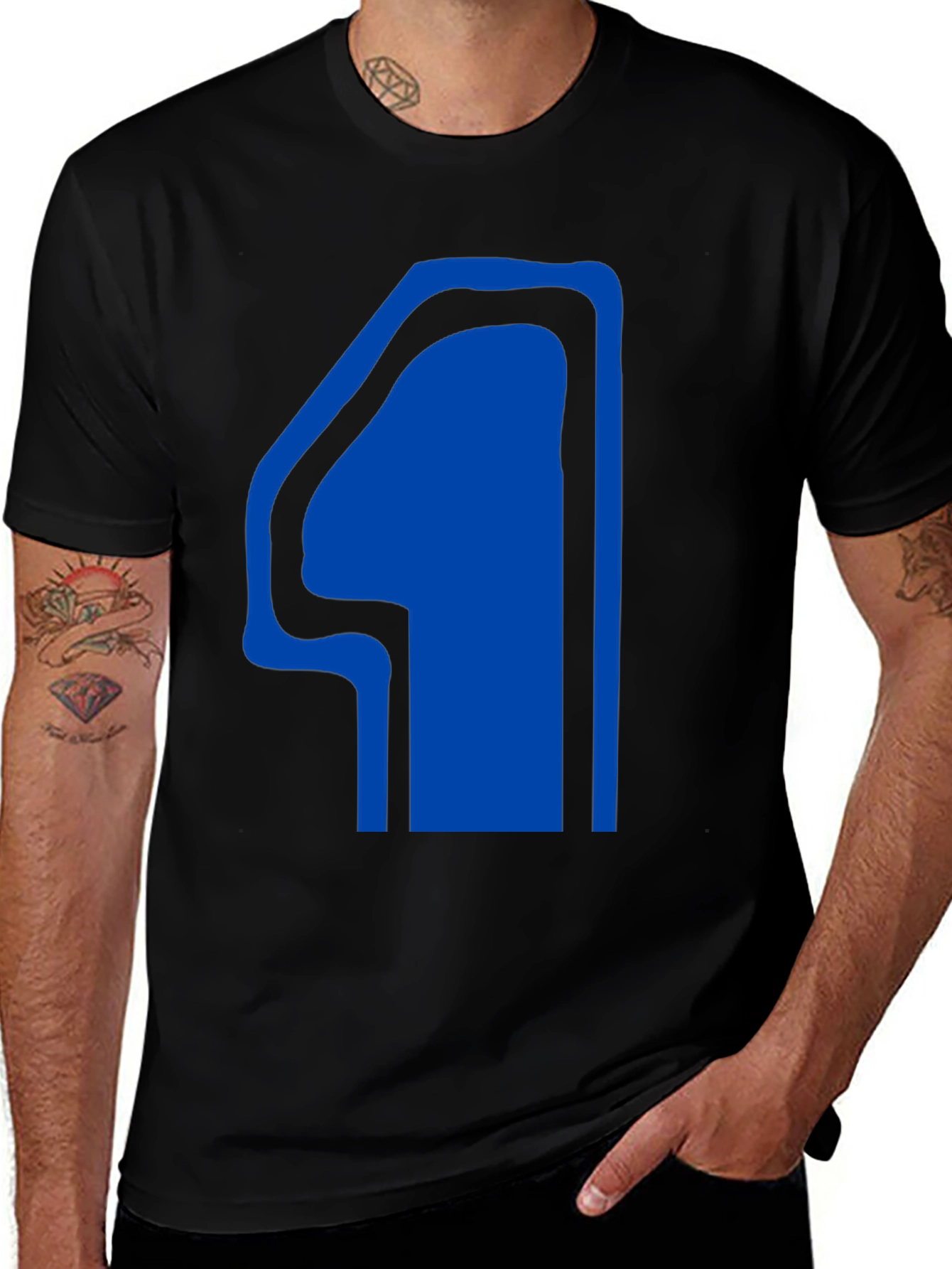 Black T-Shirt with Blue Number 4 Design