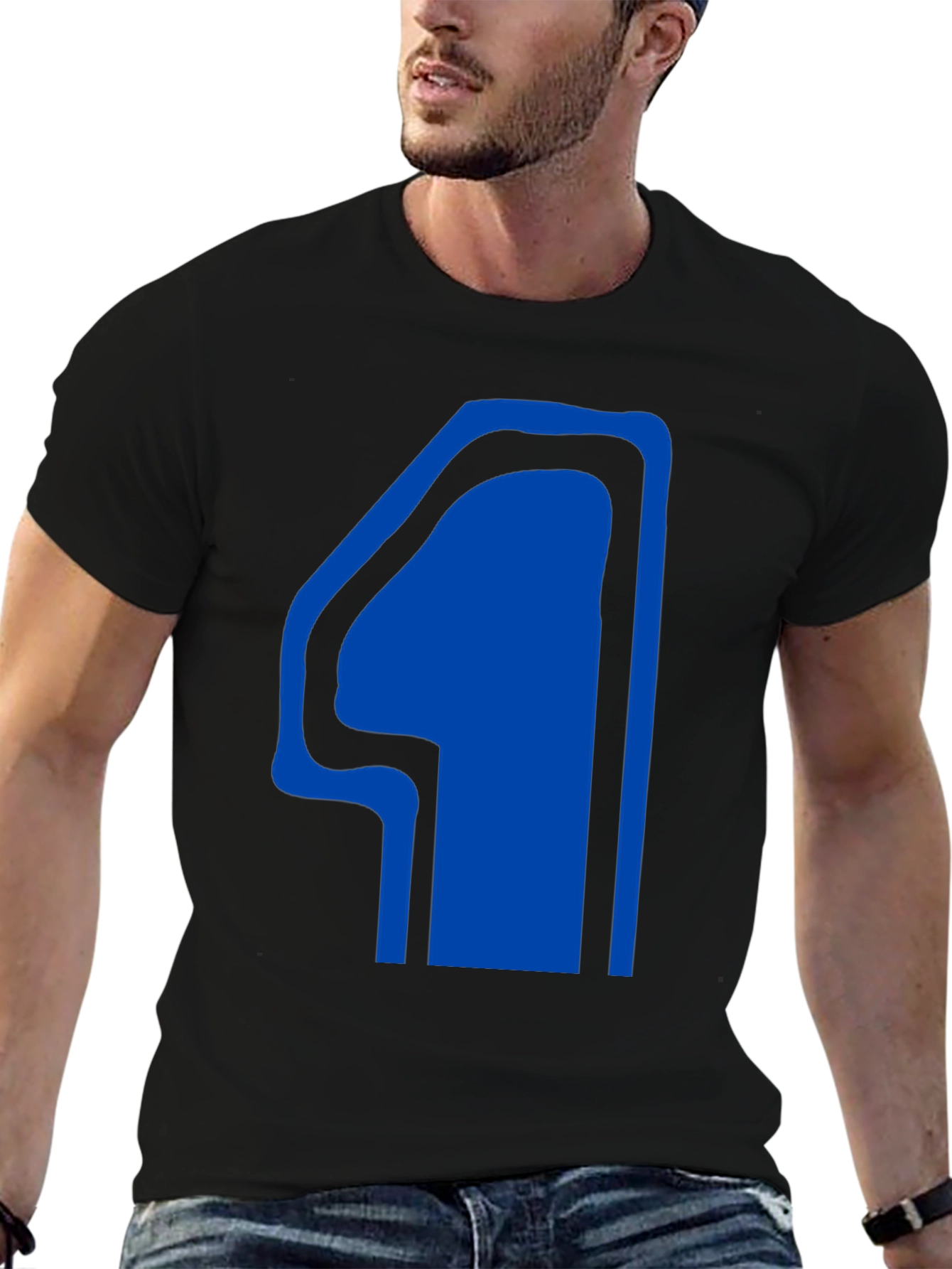 Black T-Shirt with Blue Number 4 Design