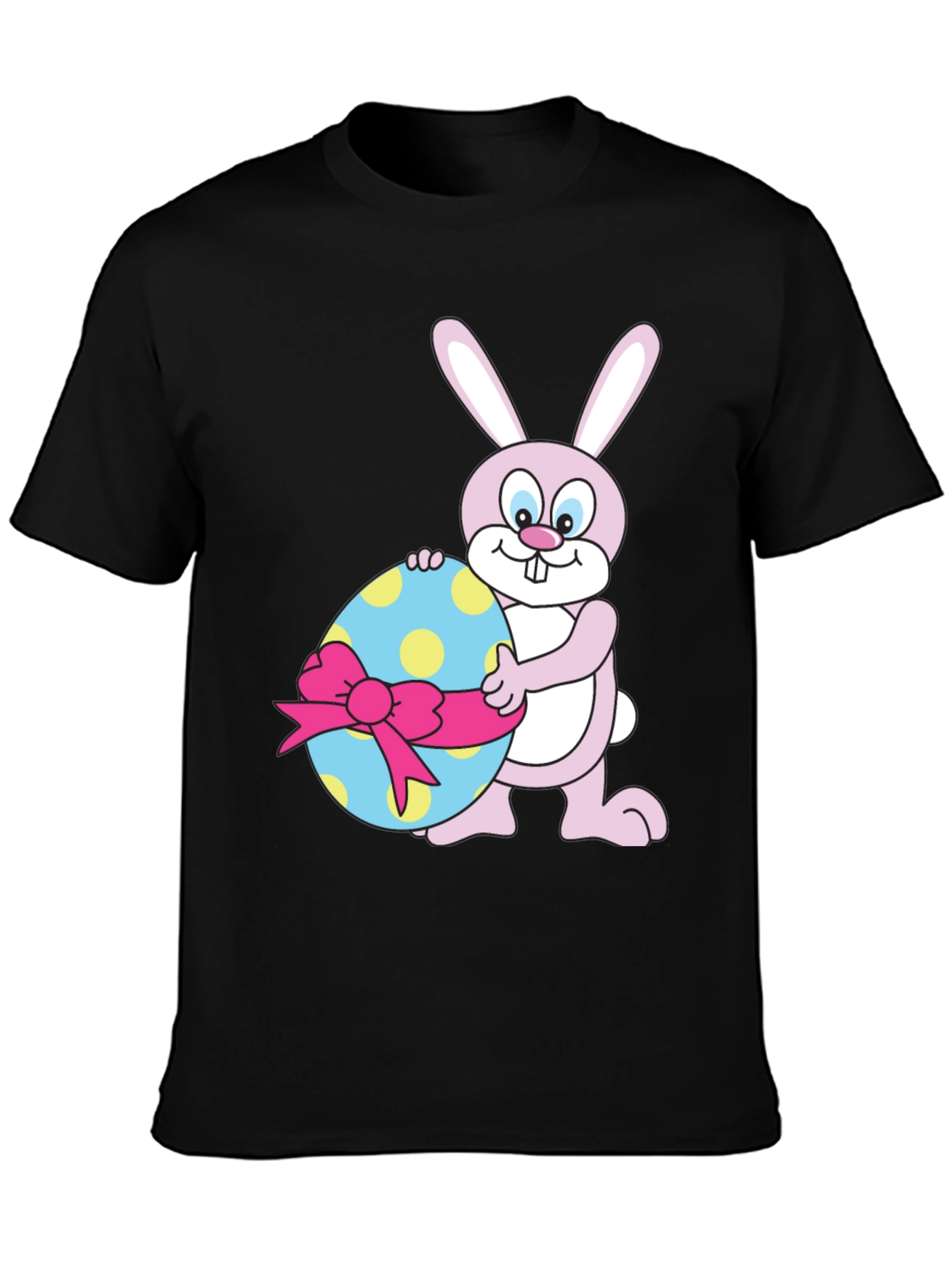 Easter Bunny Holding Decorated Egg Black T-Shirt