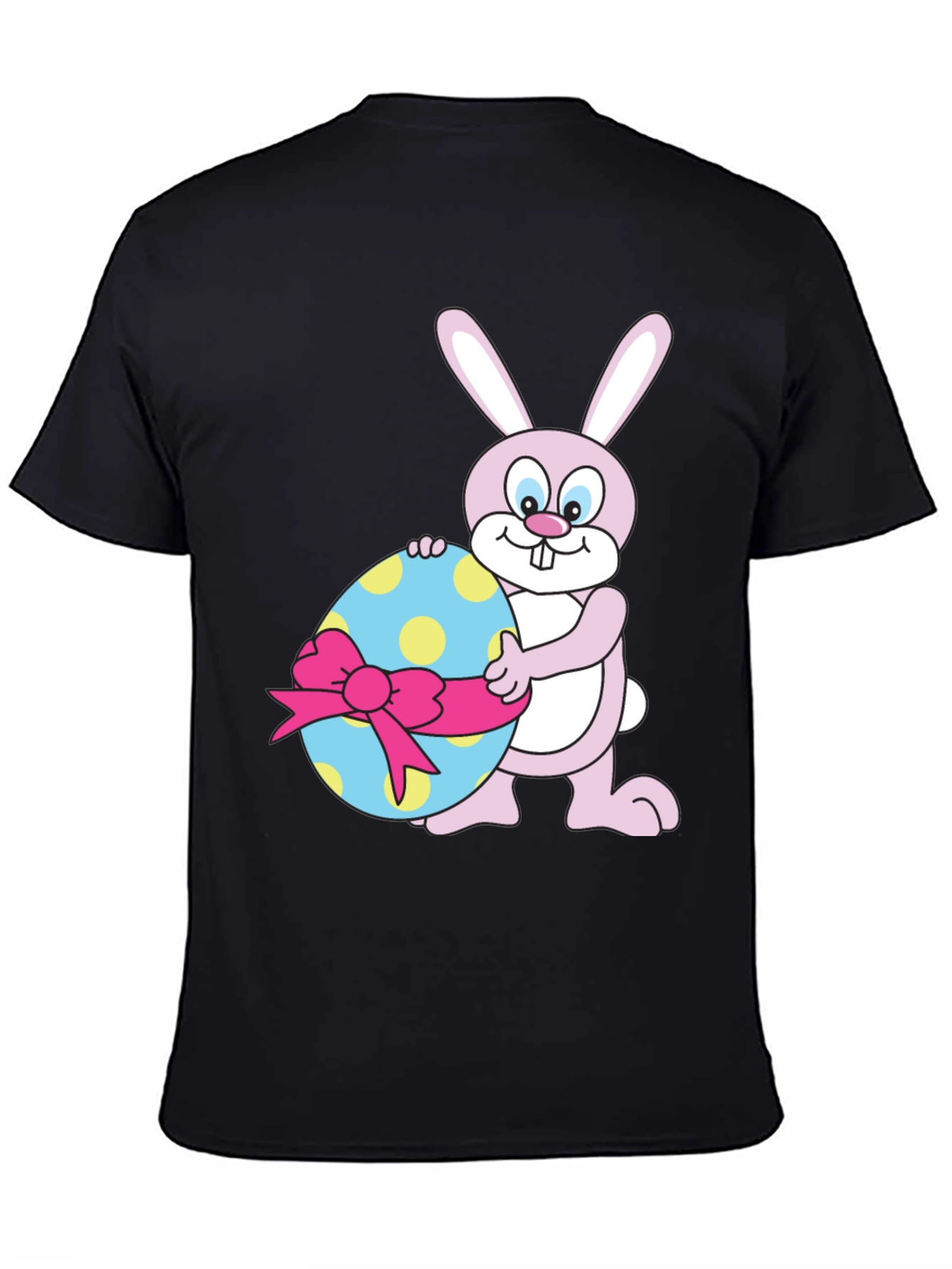 Easter Bunny Holding Decorated Egg Black T-Shirt