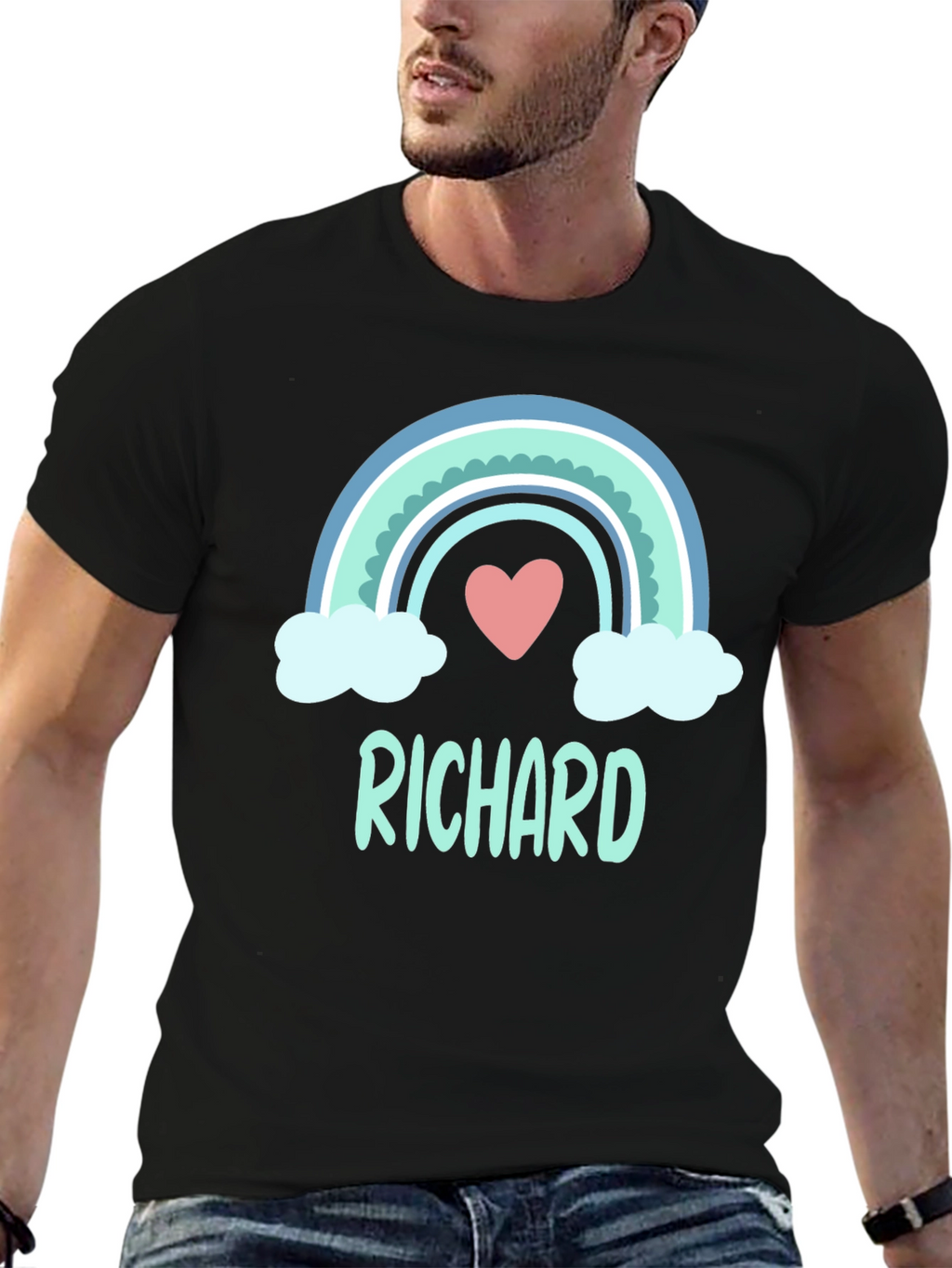 Personalized Richard Rainbow Heart Graphic T-Shirt