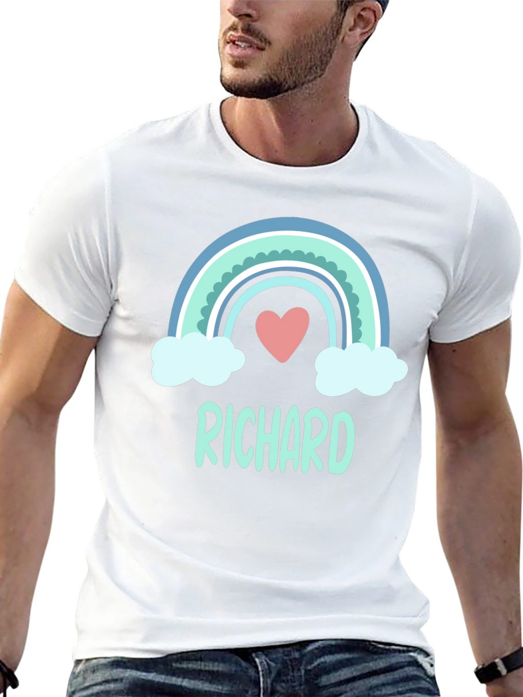 Personalized Richard Rainbow Heart Graphic T-Shirt