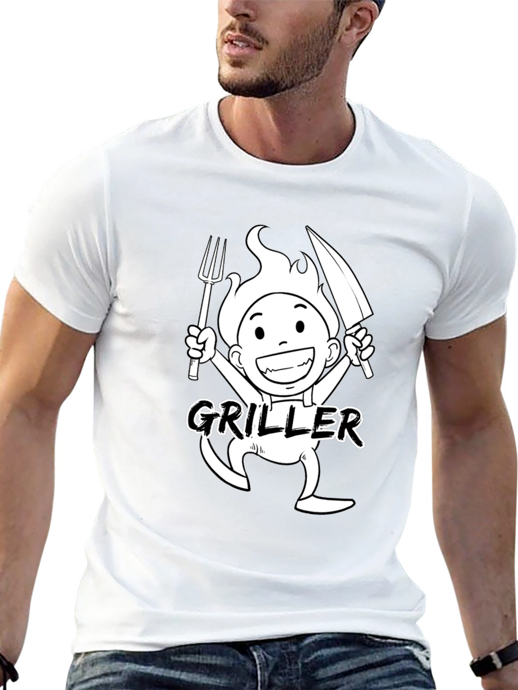 Griller Cartoon Graphic Black T-Shirt