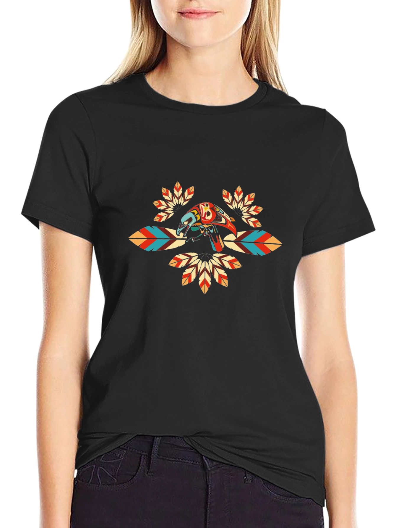 Graphic Tee with Native American Inspired Bird Design