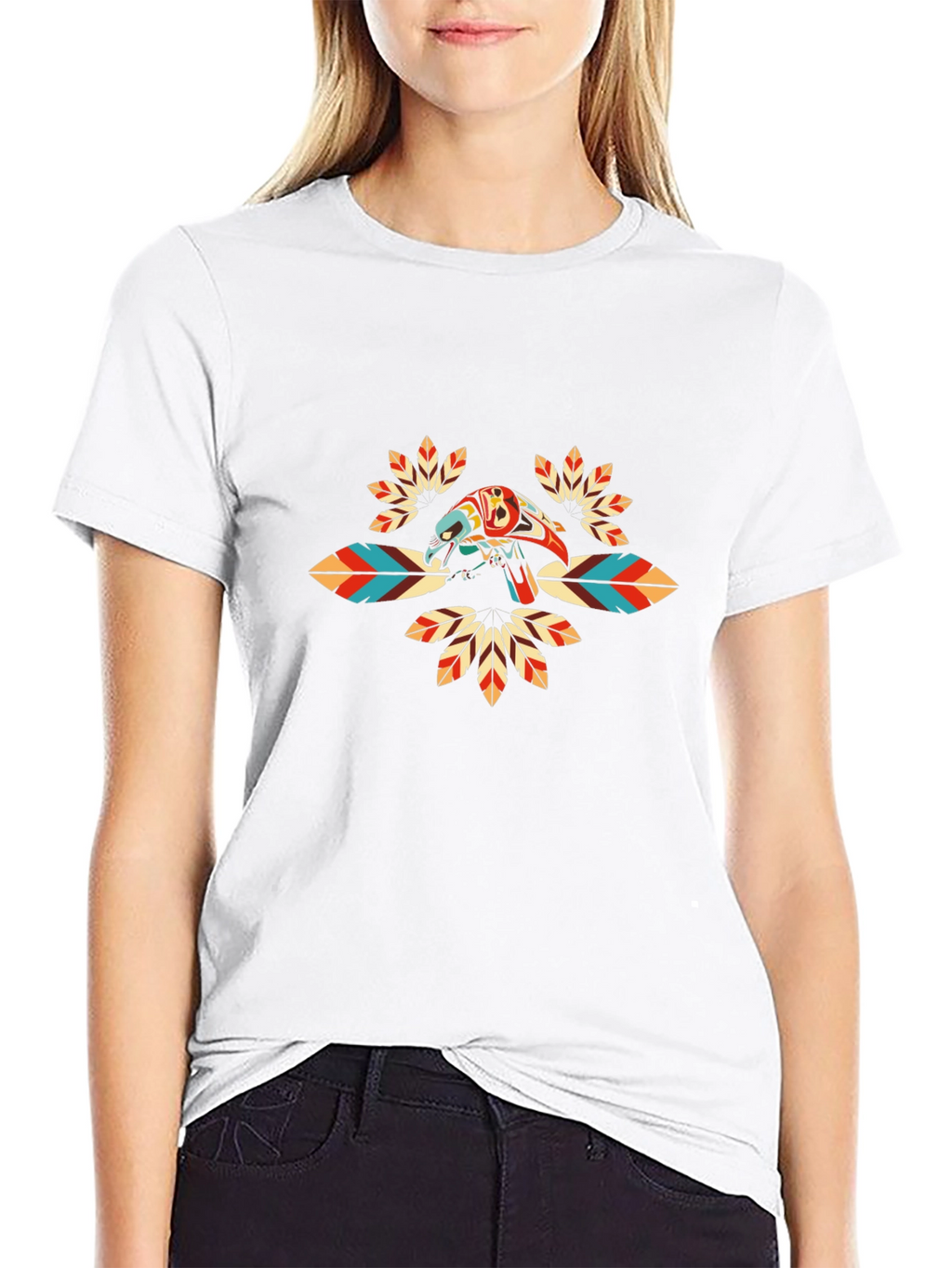 Graphic Tee with Native American Inspired Bird Design