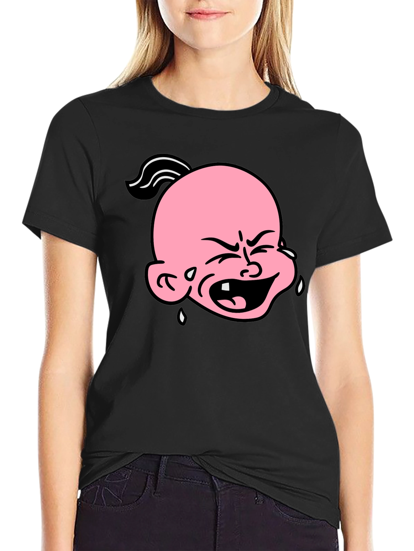 Cartoon Crying Baby T-Shirt - Black Graphic Tee