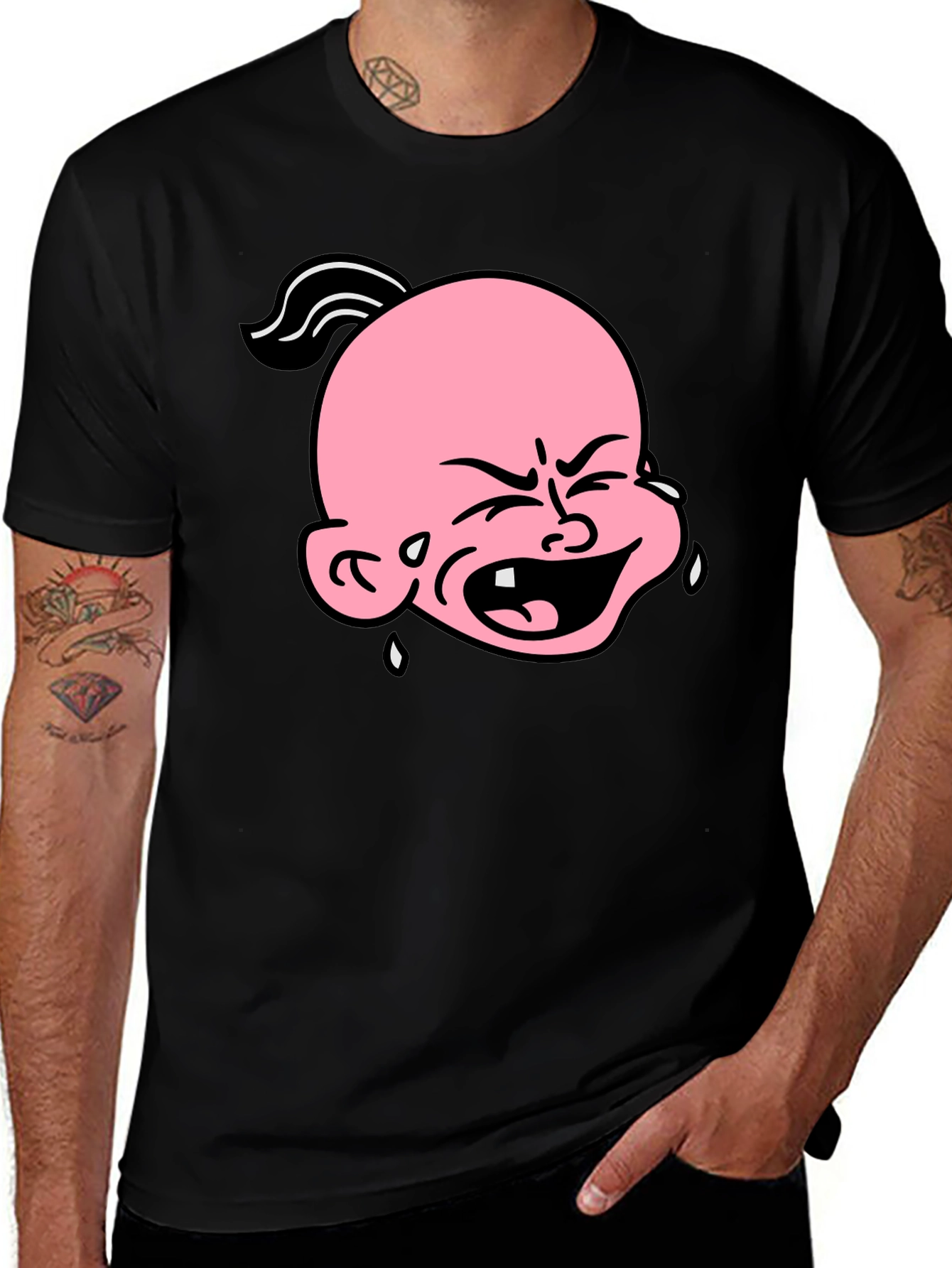 Cartoon Crying Baby T-Shirt - Black Graphic Tee