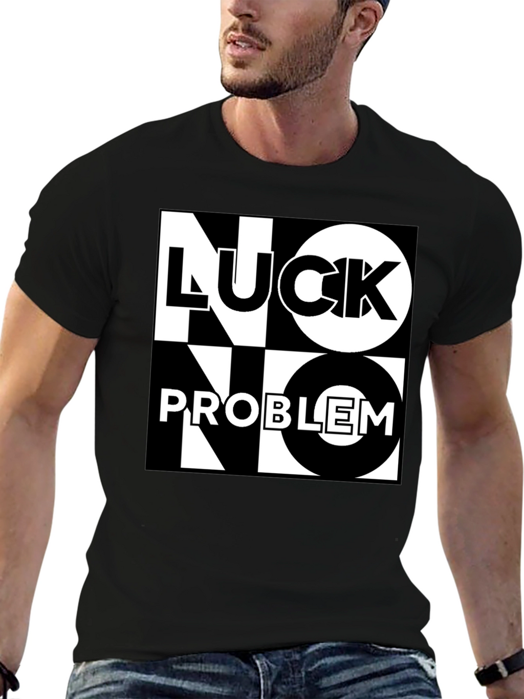 No Luck No Problem Black Graphic Tee
