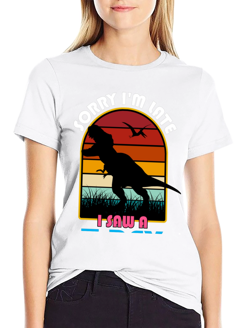 Sorry Im Late Dinosaur Graphic Tee