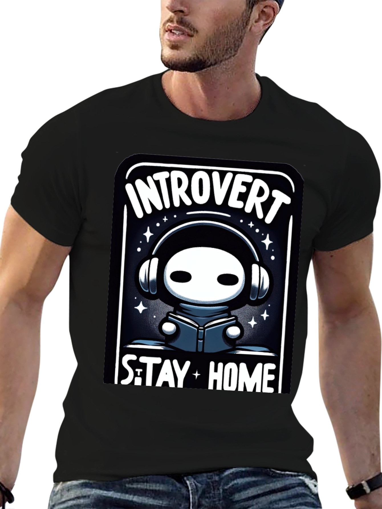 Introvert Stay Home T-Shirt - Black Graphic Tee