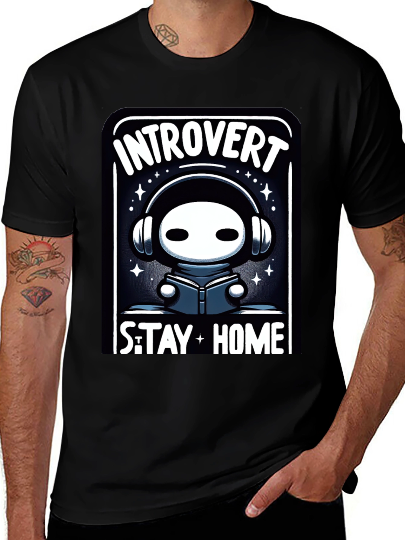 Introvert Stay Home T-Shirt - Black Graphic Tee