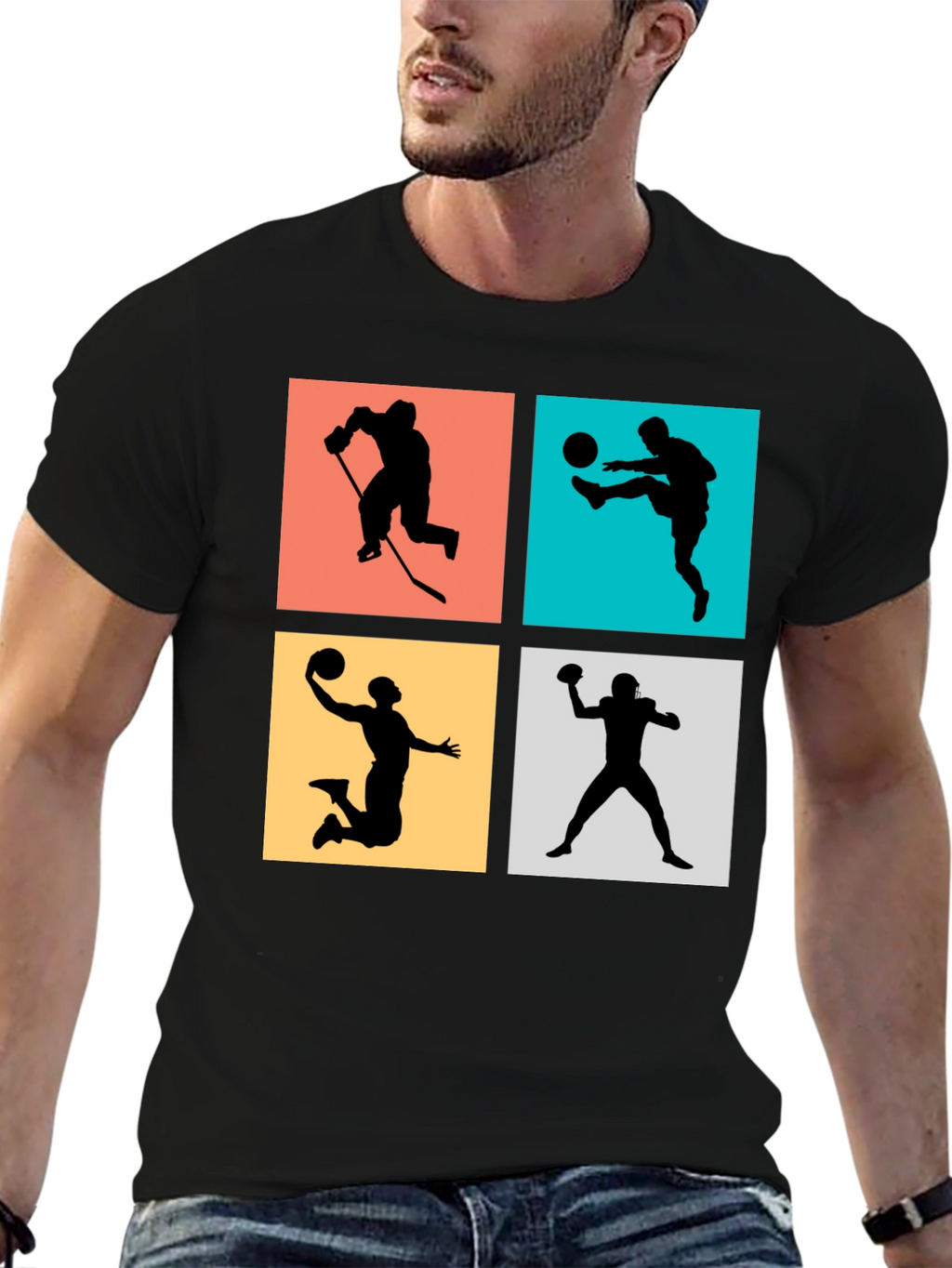 Sports Silhouettes Black Graphic Tee