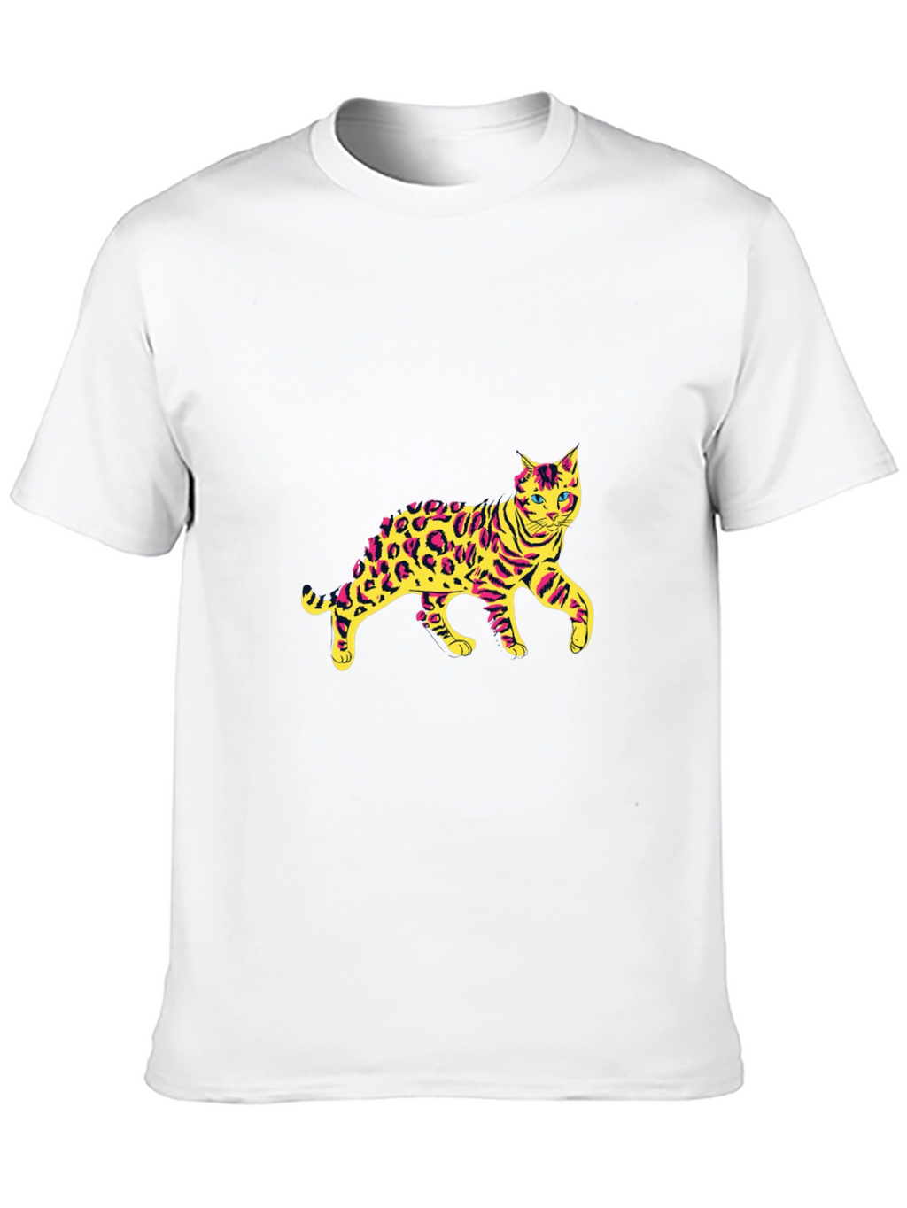 Mens Black T-Shirt with Leopard Cat Graphic