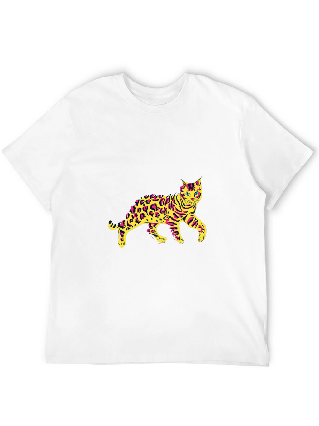 Mens Black T-Shirt with Leopard Cat Graphic