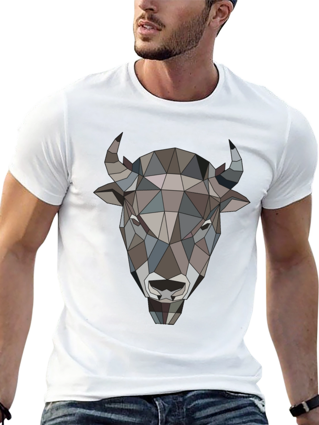 Geometric Buffalo Head Graphic Tee - Mens Black T-Shirt