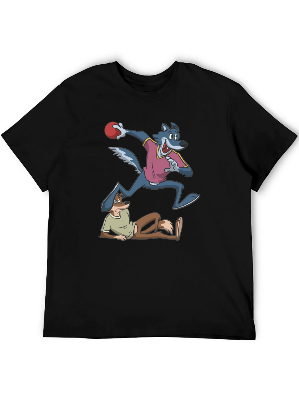 Cartoon Wolf and Fox Graphic Tee
