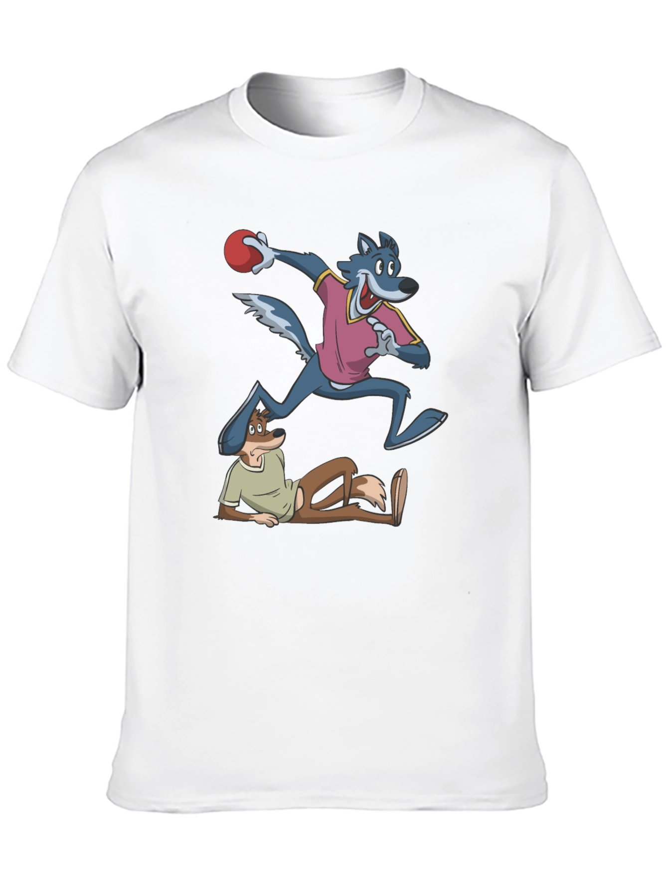 Cartoon Wolf and Fox Graphic Tee