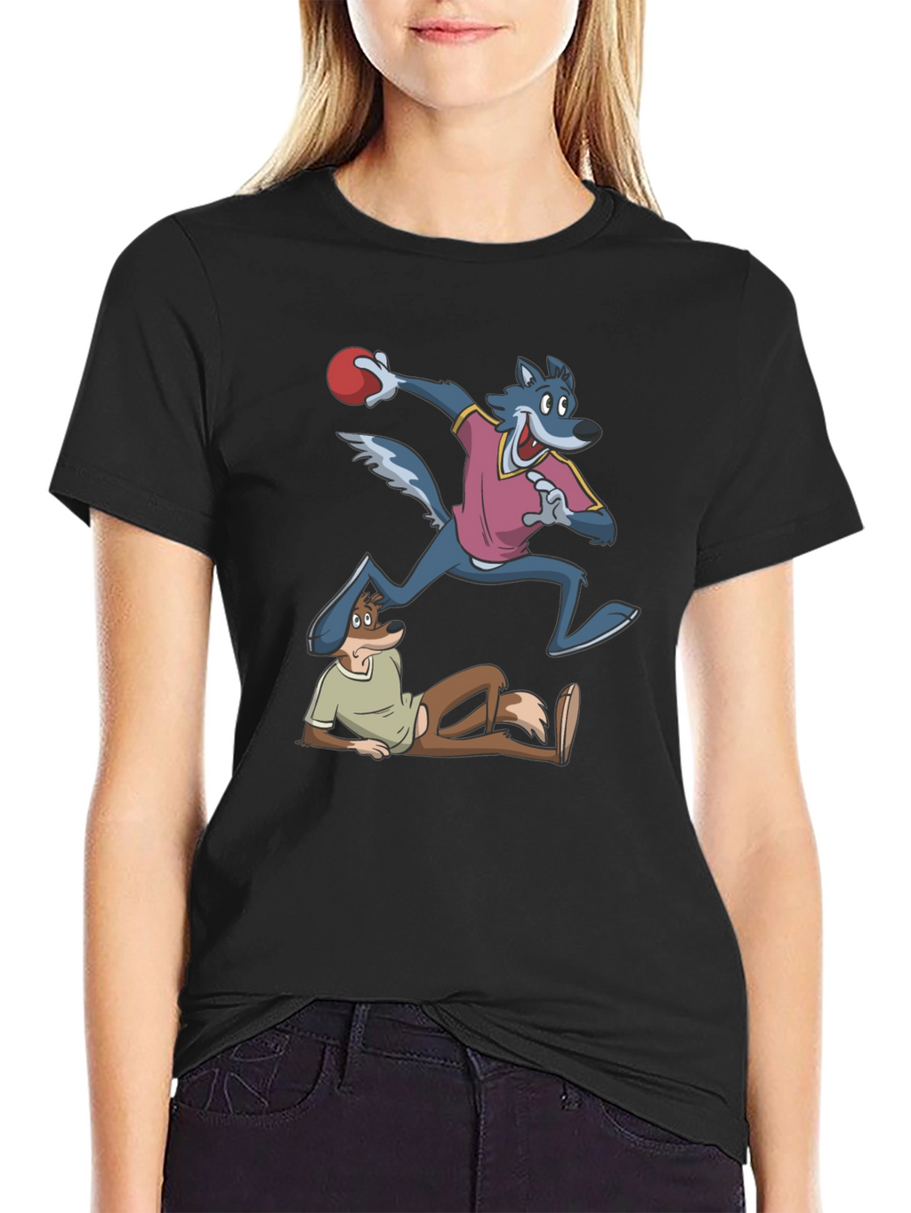 Cartoon Wolf and Fox Graphic Tee