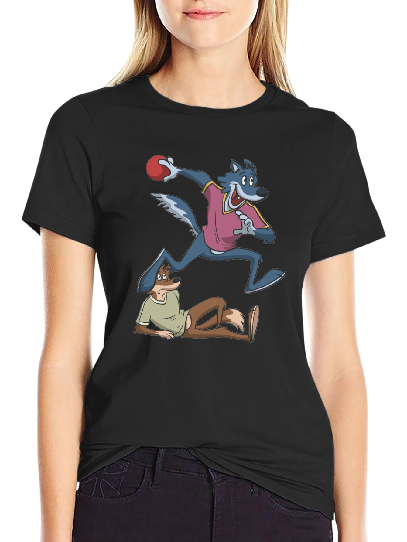 Cartoon Wolf and Fox Graphic Tee
