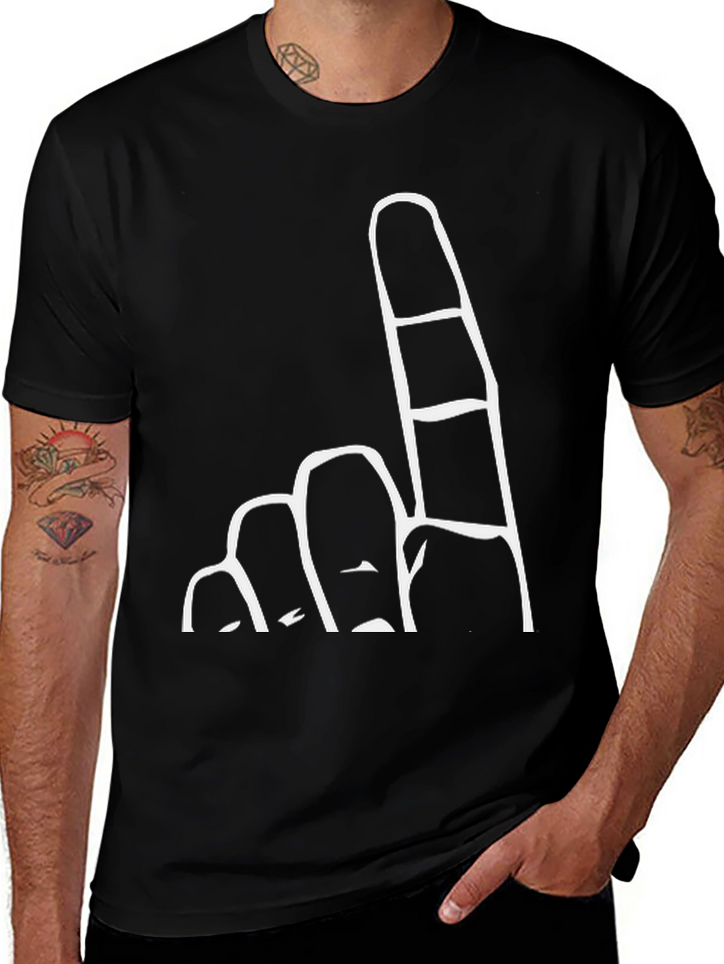 Novelty Gesture Graphic Black T-Shirt