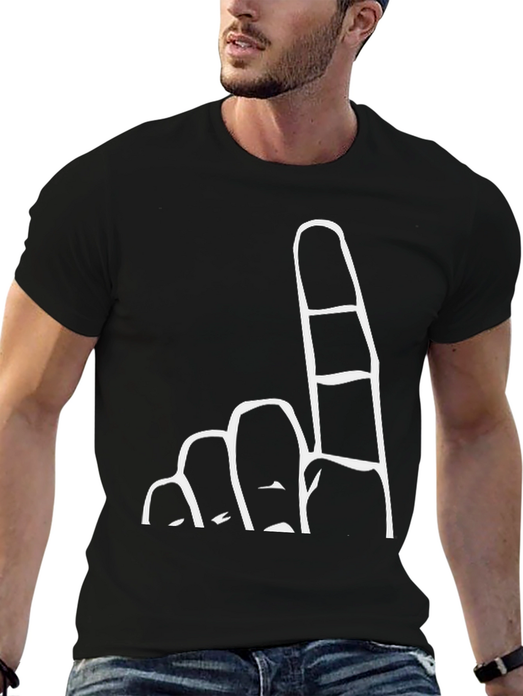 Novelty Gesture Graphic Black T-Shirt