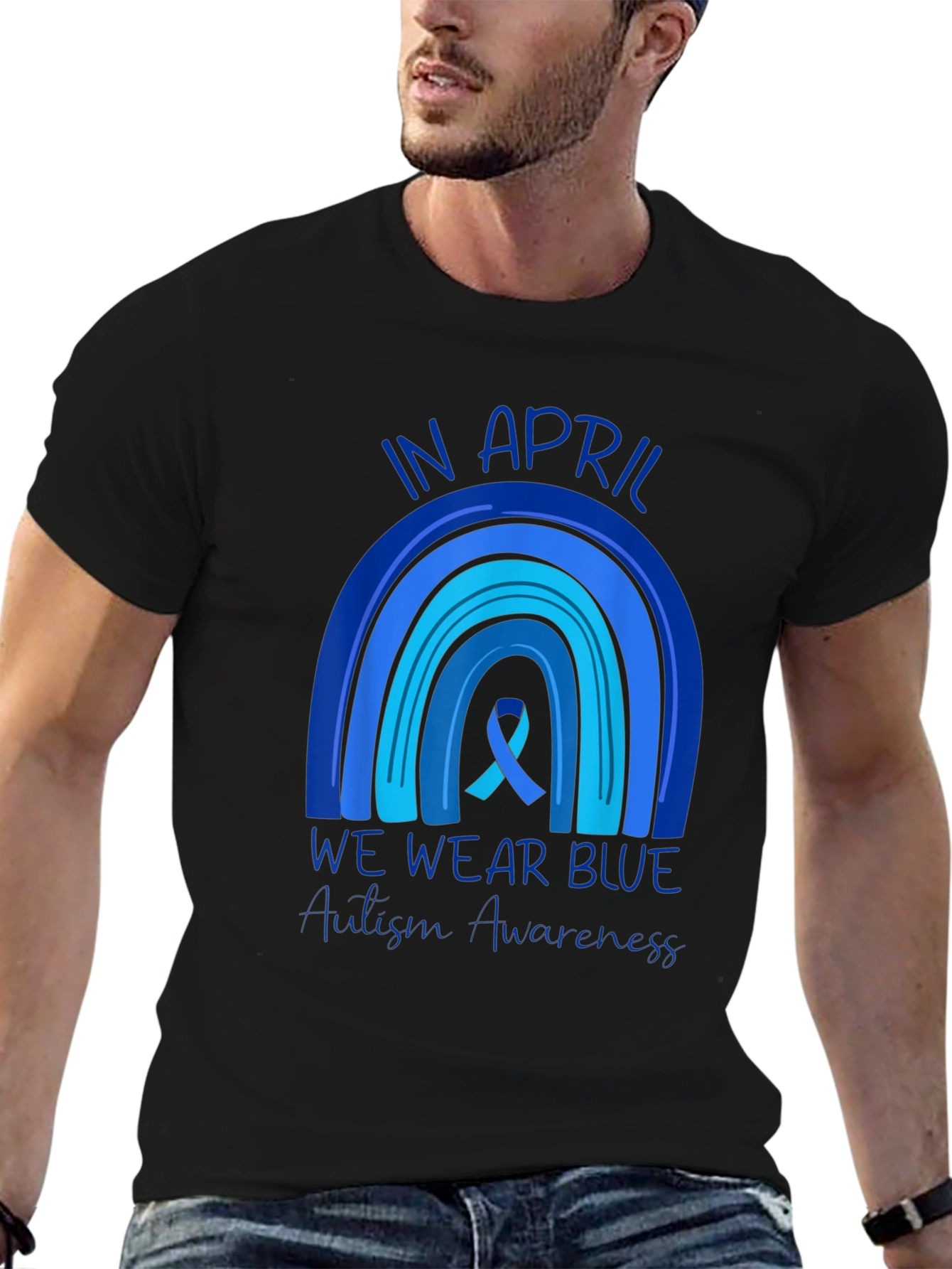 Autism Awareness Rainbow T-Shirt - In April We Wear Blue
