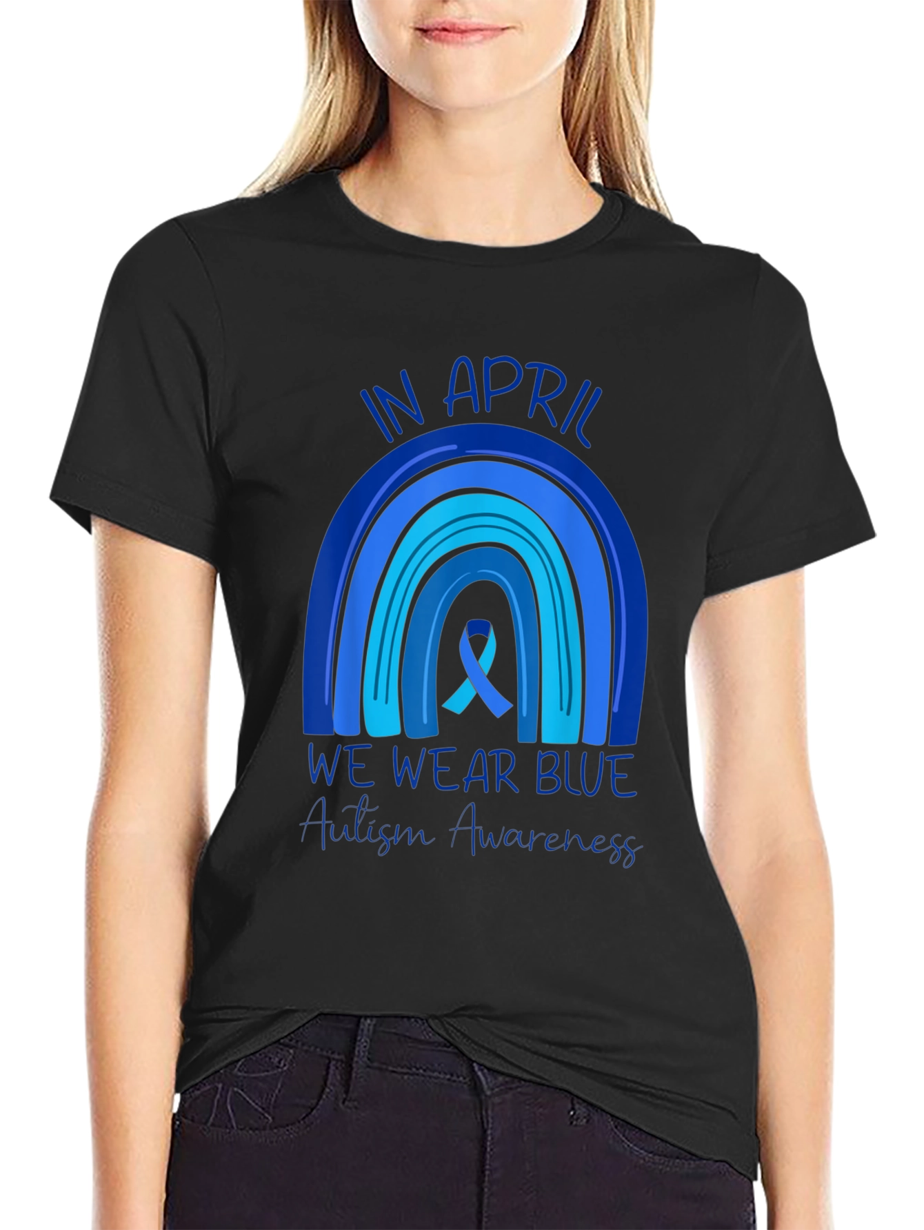 Autism Awareness Rainbow T-Shirt - In April We Wear Blue