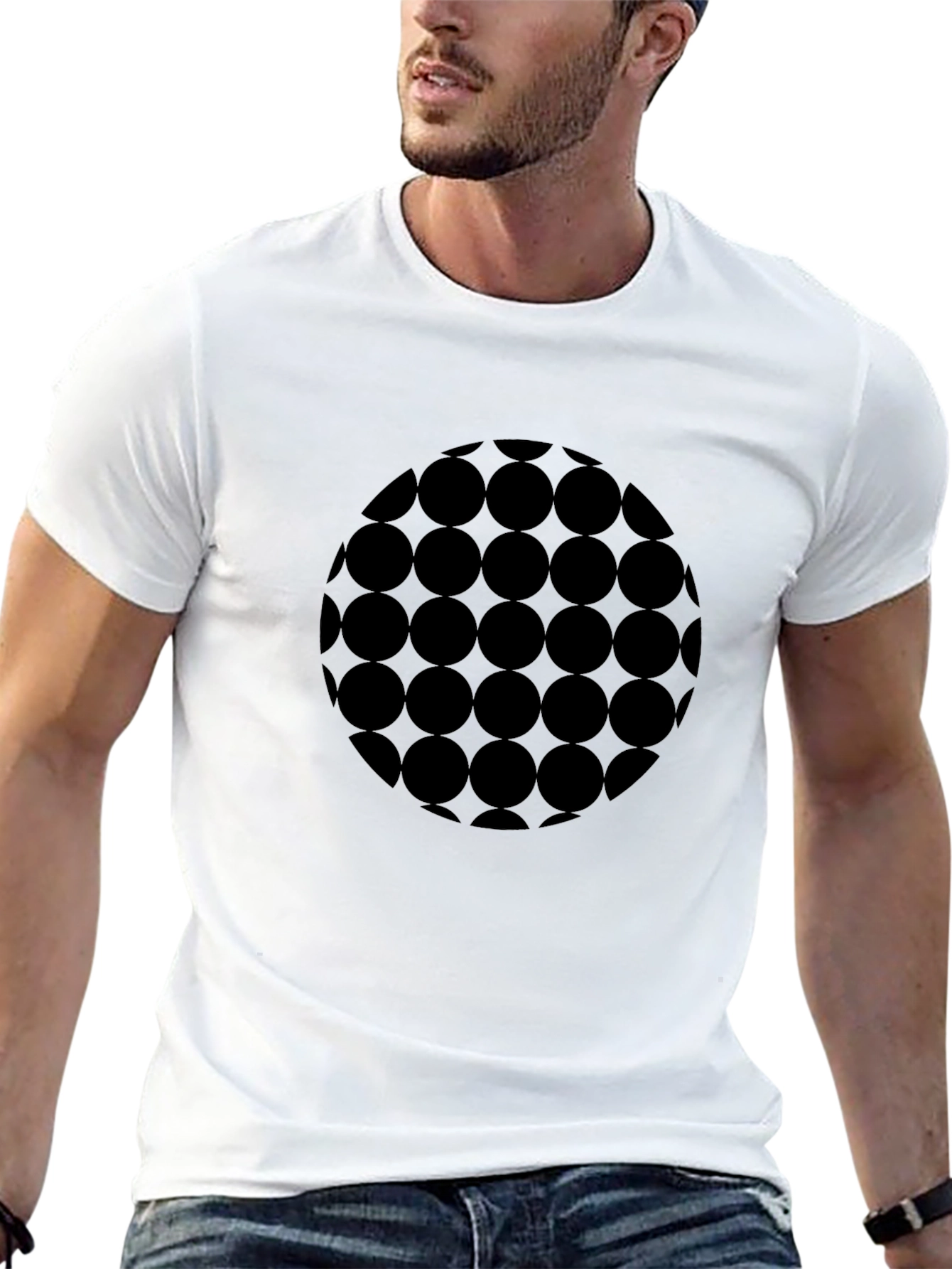 Modern Geometric Circle Pattern Black T-Shirt