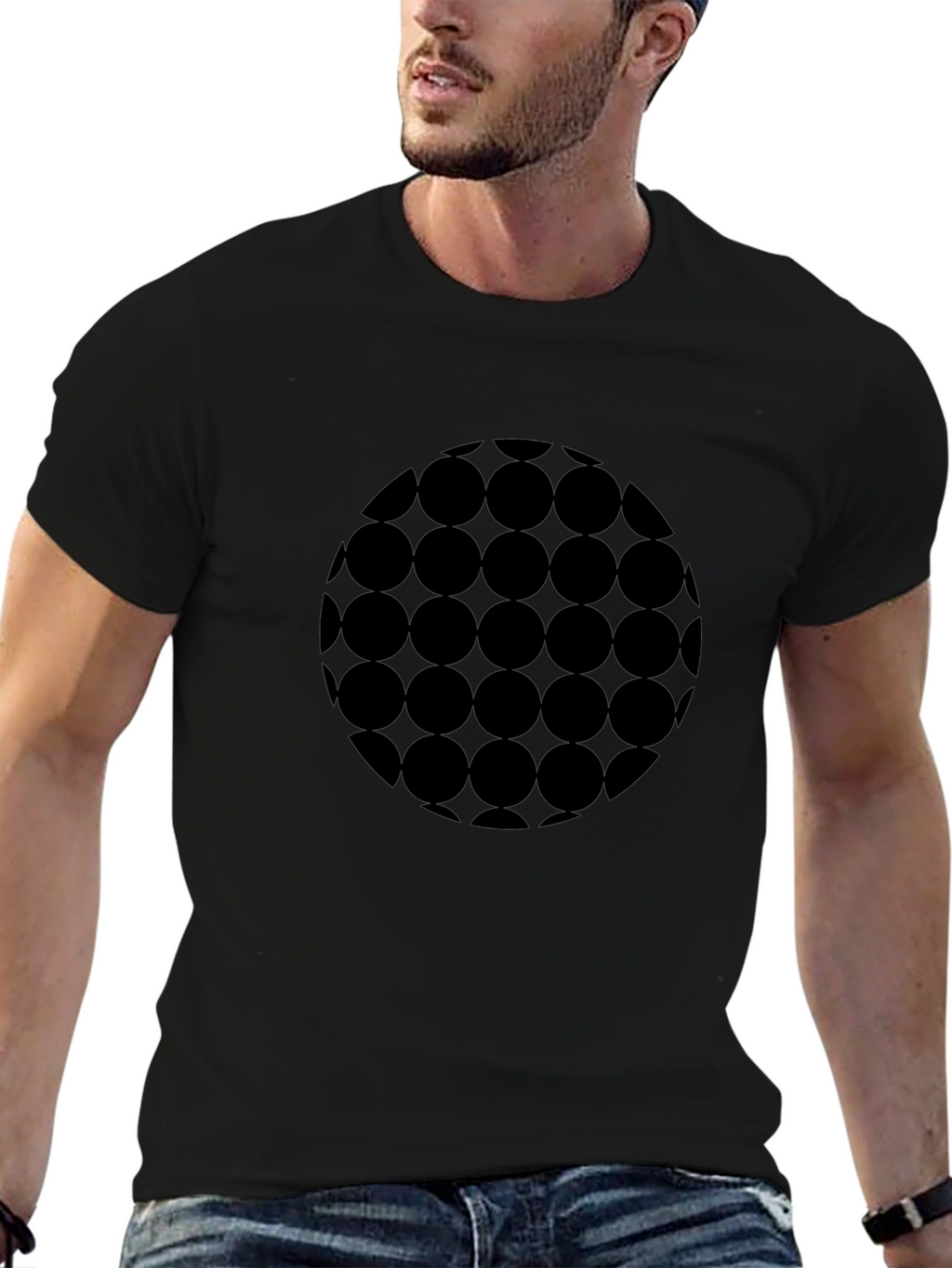 Modern Geometric Circle Pattern Black T-Shirt
