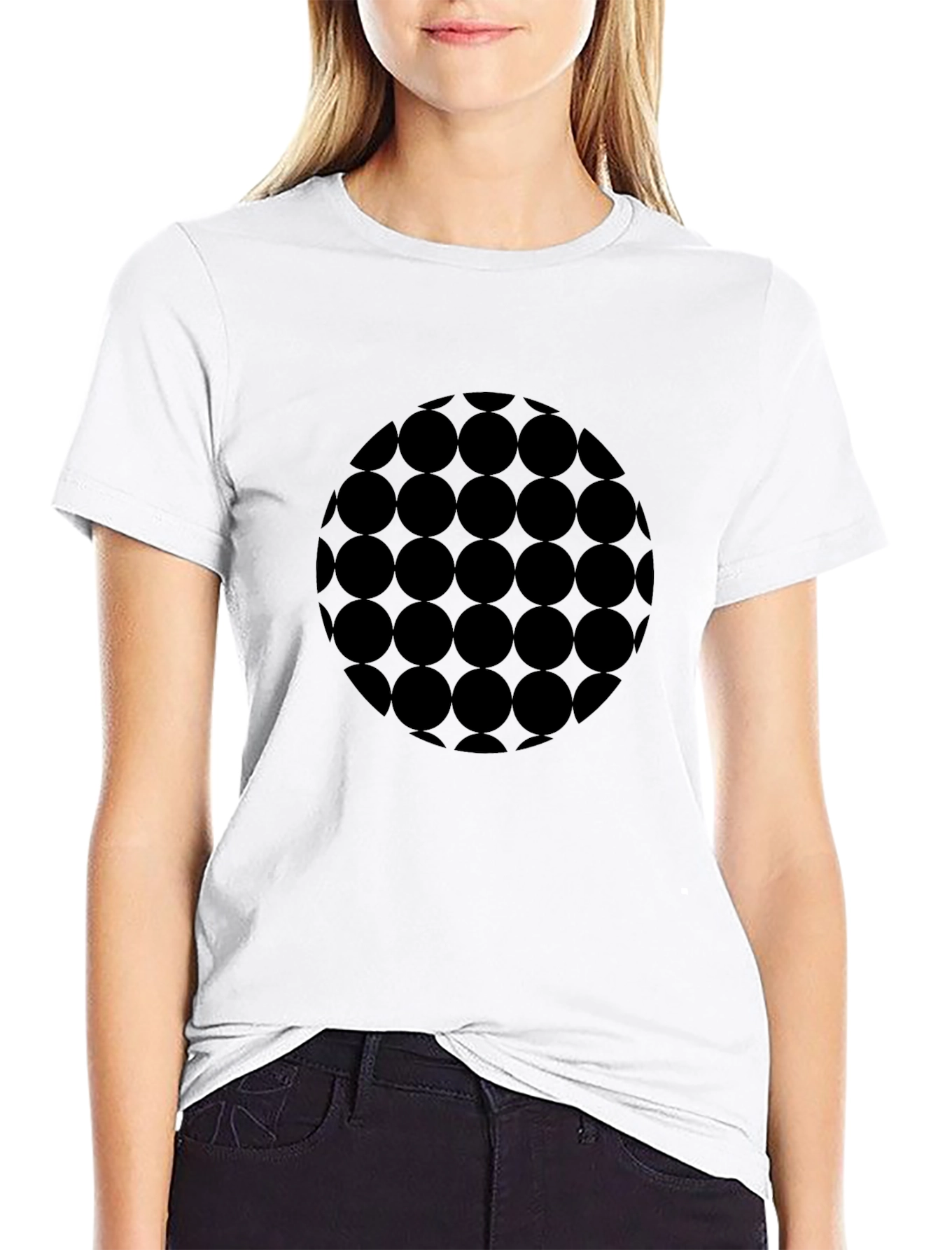 Modern Geometric Circle Pattern Black T-Shirt