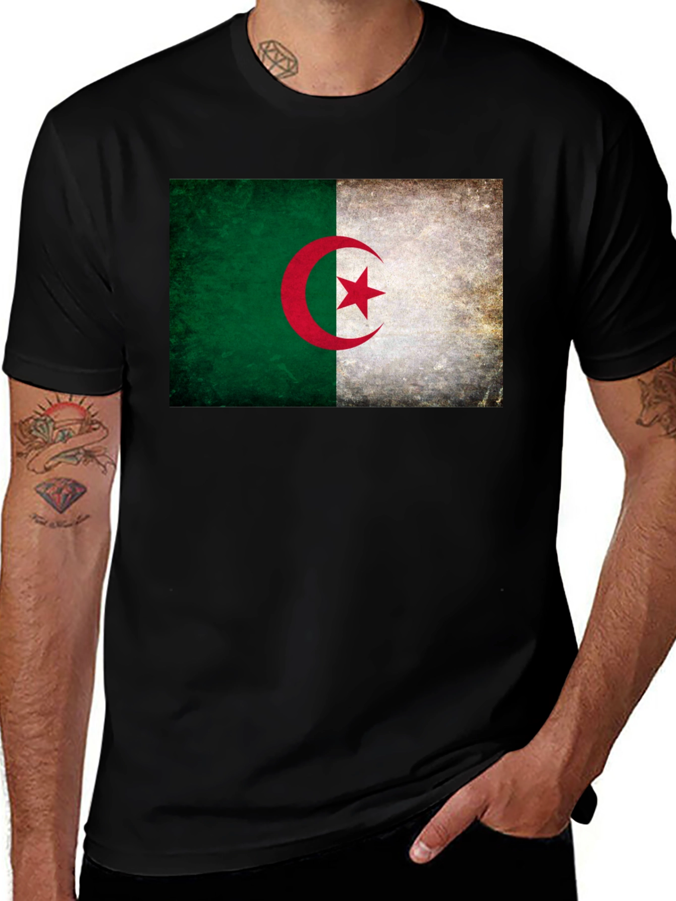Algeria Flag Graphic Tee - Black Unisex T-Shirt