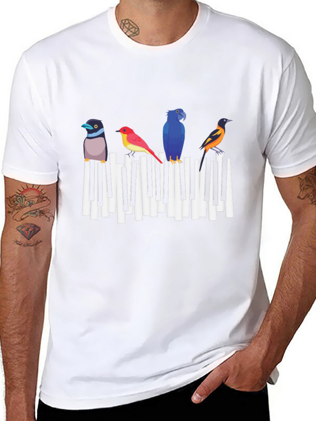 Musical Birds Graphic Tee - Black Cotton T-Shirt