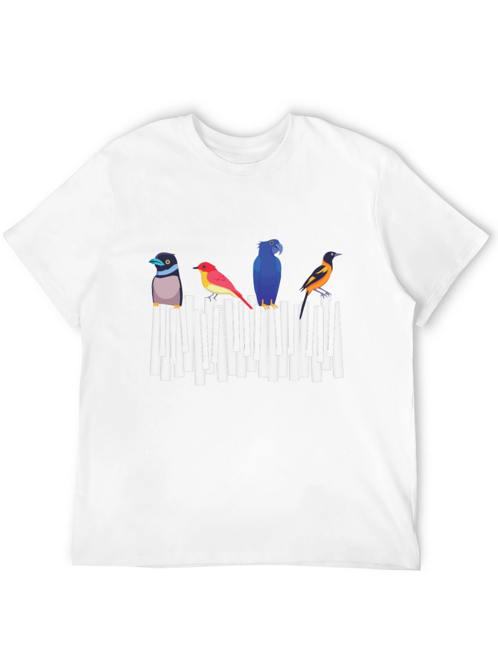Musical Birds Graphic Tee - Black Cotton T-Shirt