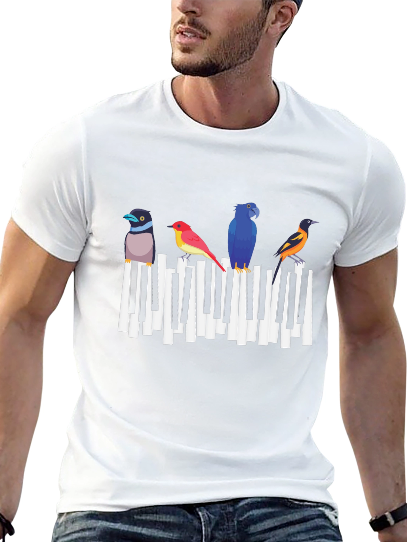 Musical Birds Graphic Tee - Black Cotton T-Shirt
