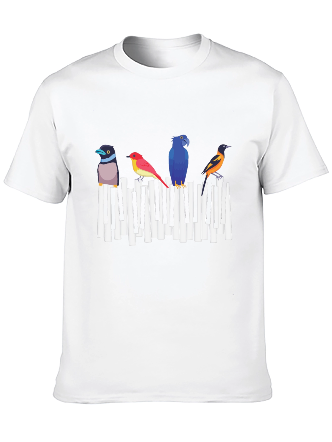 Musical Birds Graphic Tee - Black Cotton T-Shirt
