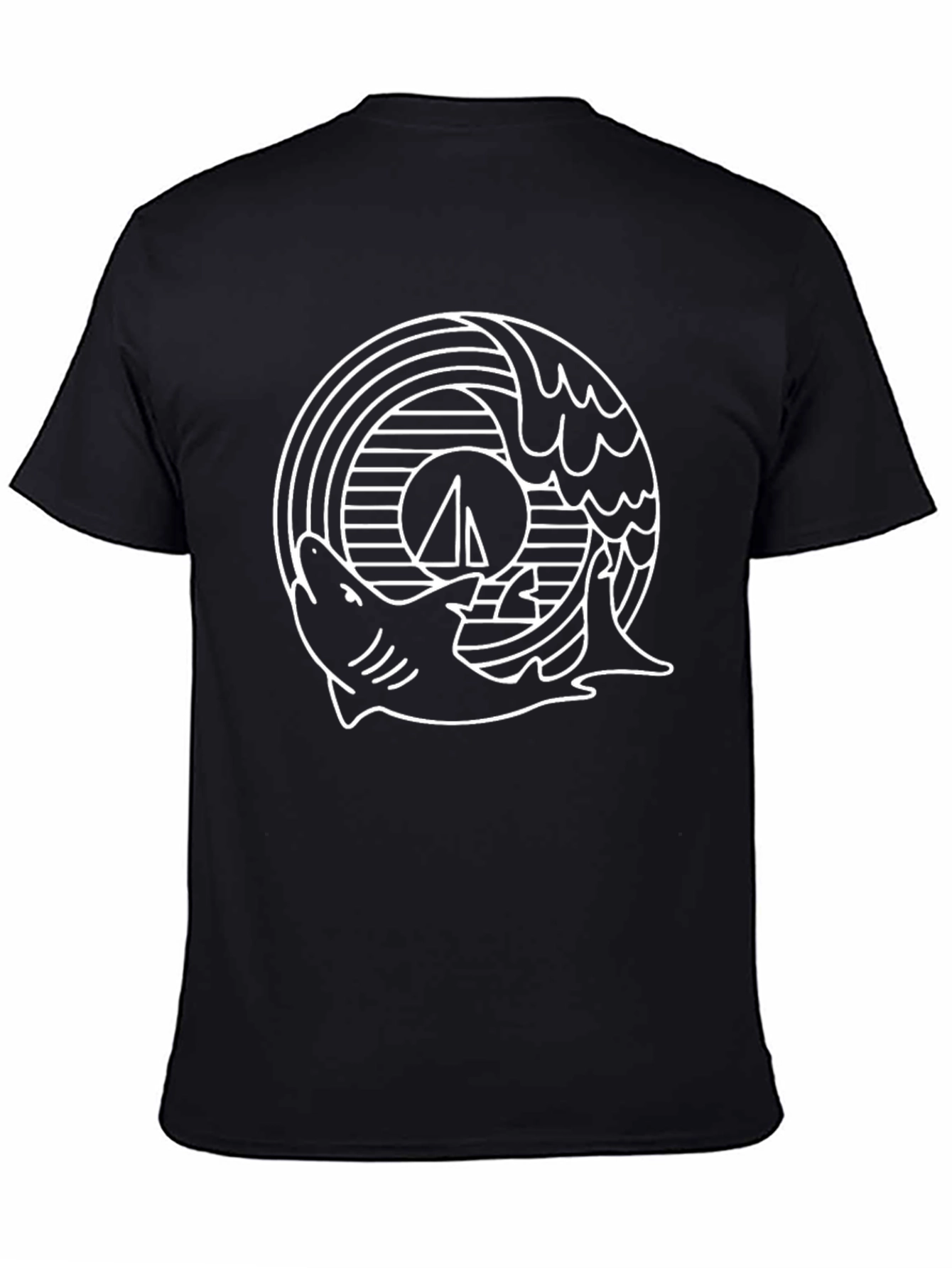 Shark & Wave Graphic Tee - Black Cotton T-Shirt
