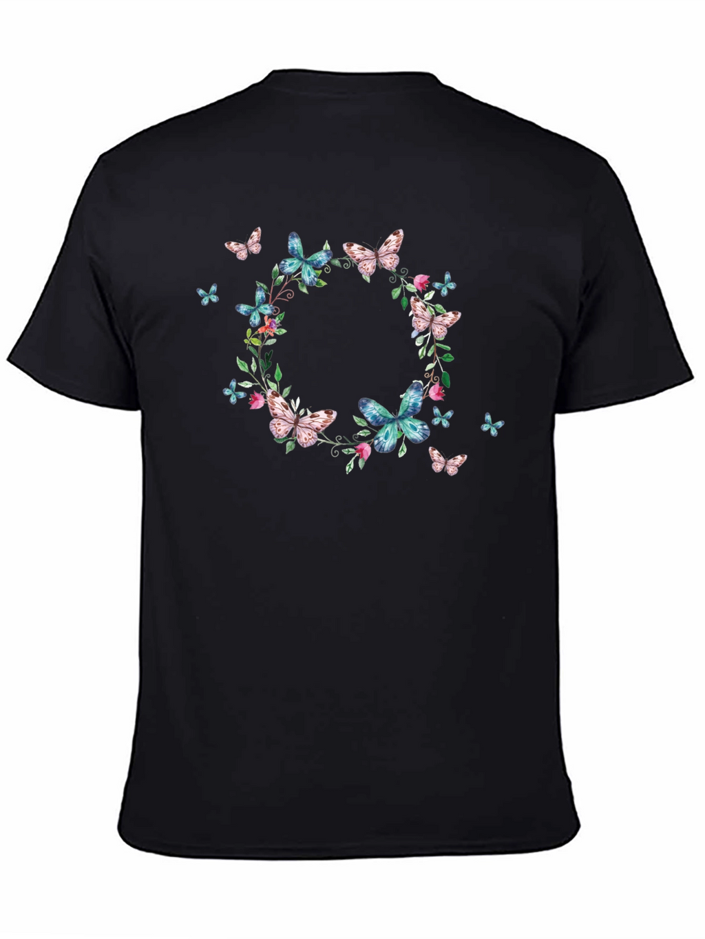 Butterfly Wreath Graphic Black T-Shirt