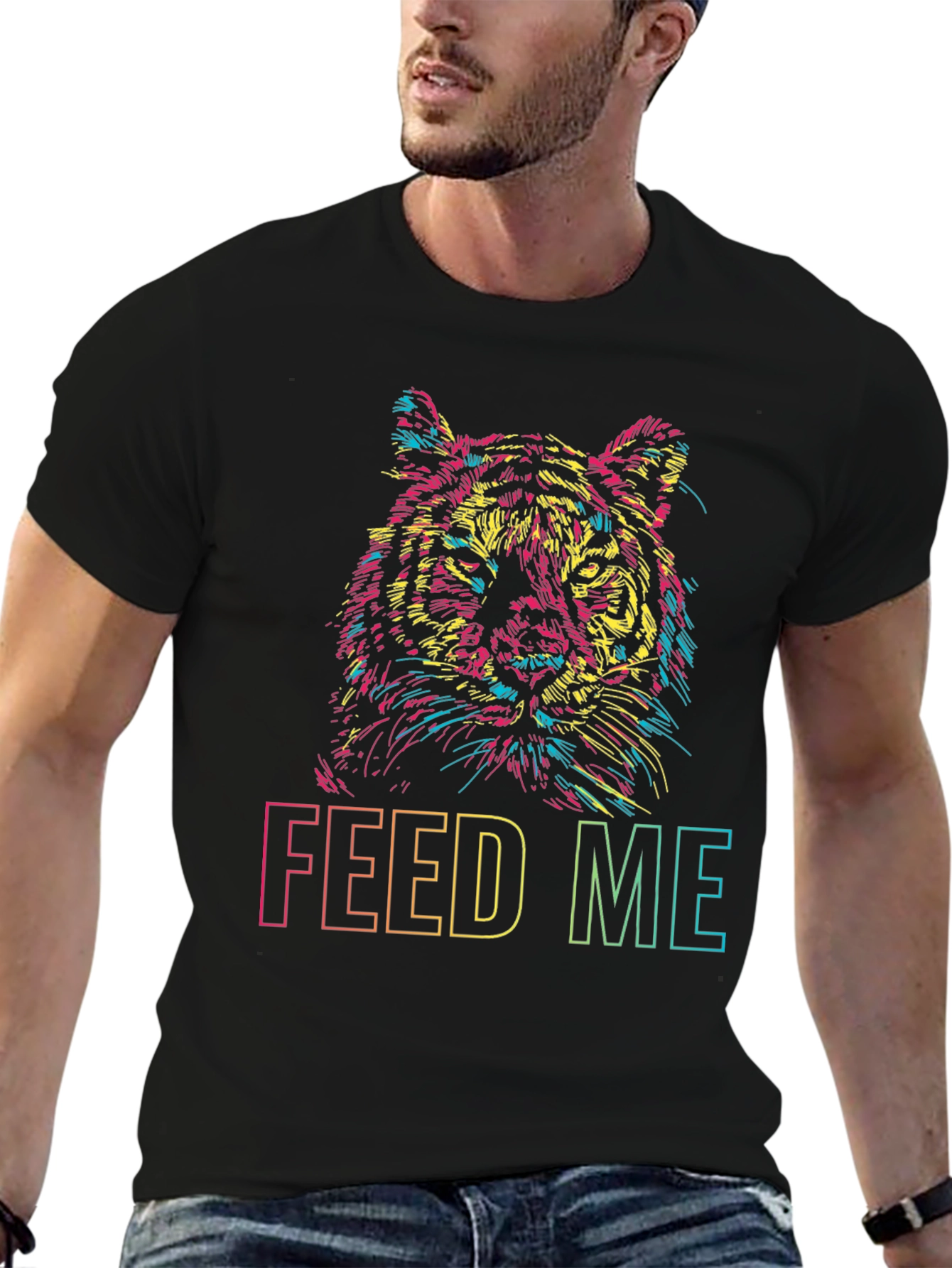 Vibrant Tiger Graphic Tee - Feed Me