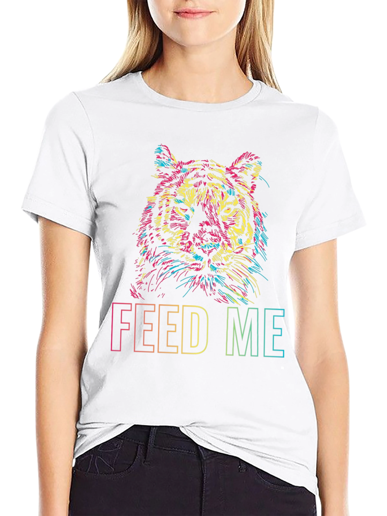 Vibrant Tiger Graphic Tee - Feed Me