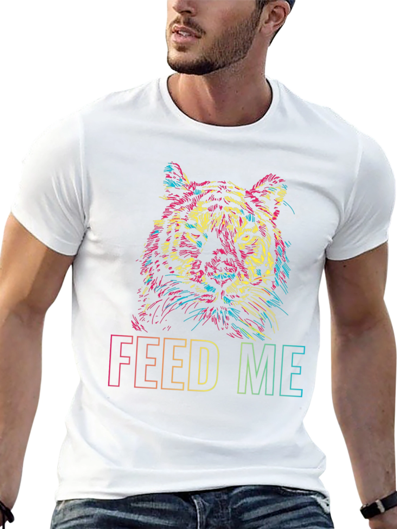 Vibrant Tiger Graphic Tee - Feed Me