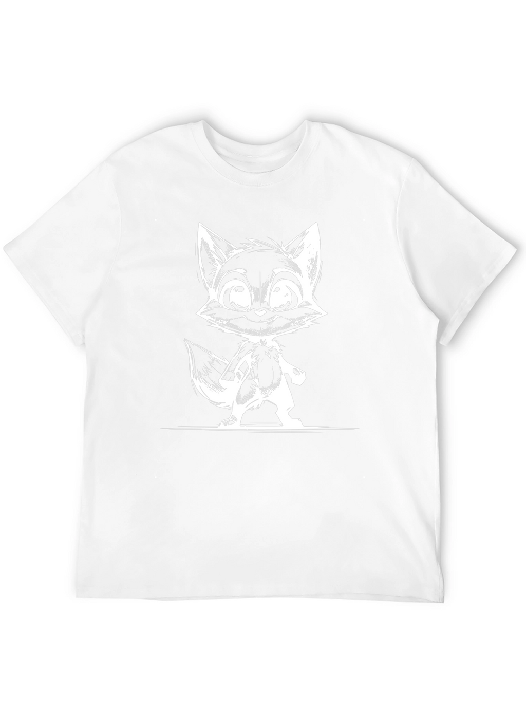 Black T-Shirt with White Fox Cartoon Design