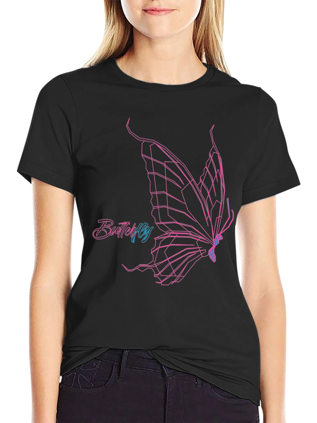 Geometric Butterfly Graphic T-Shirt - Black