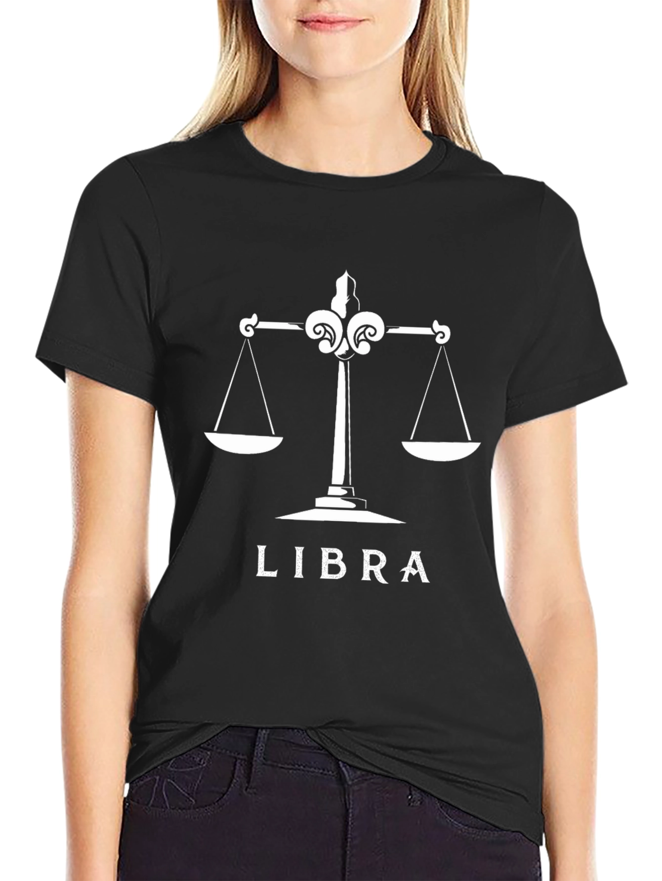Libra Zodiac Sign Graphic T-Shirt - Black