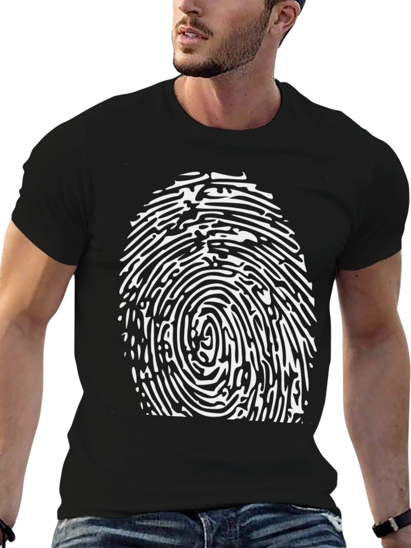 Fingerprint Graphic Tee - Unique Black T-Shirt