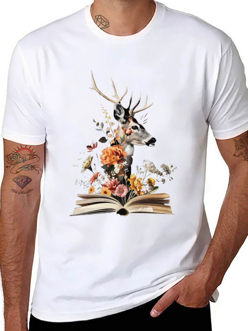 Deer in Book Floral Tee