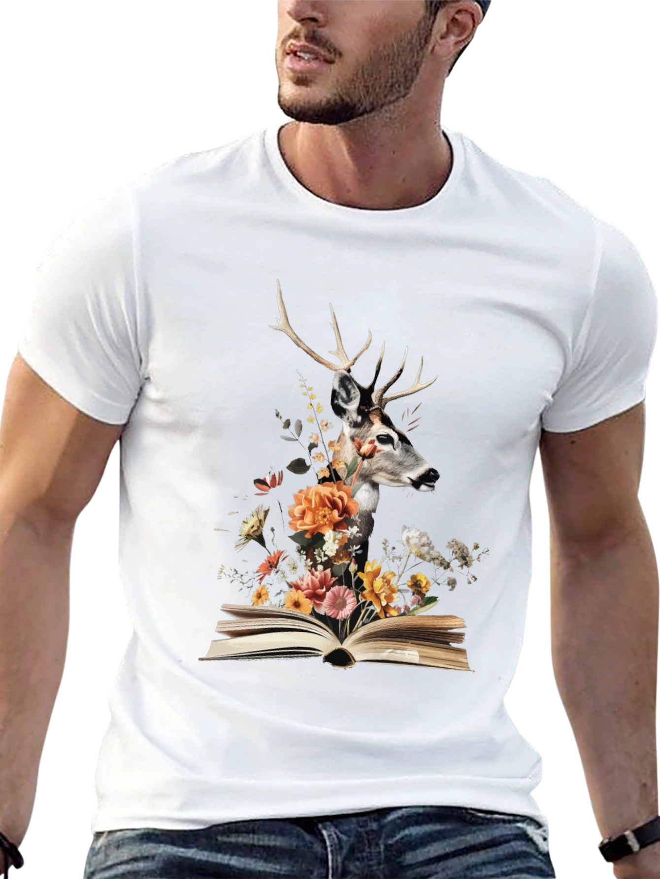 Deer in Book Floral Tee