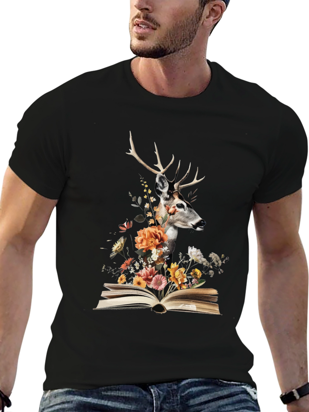Deer in Book Floral Tee
