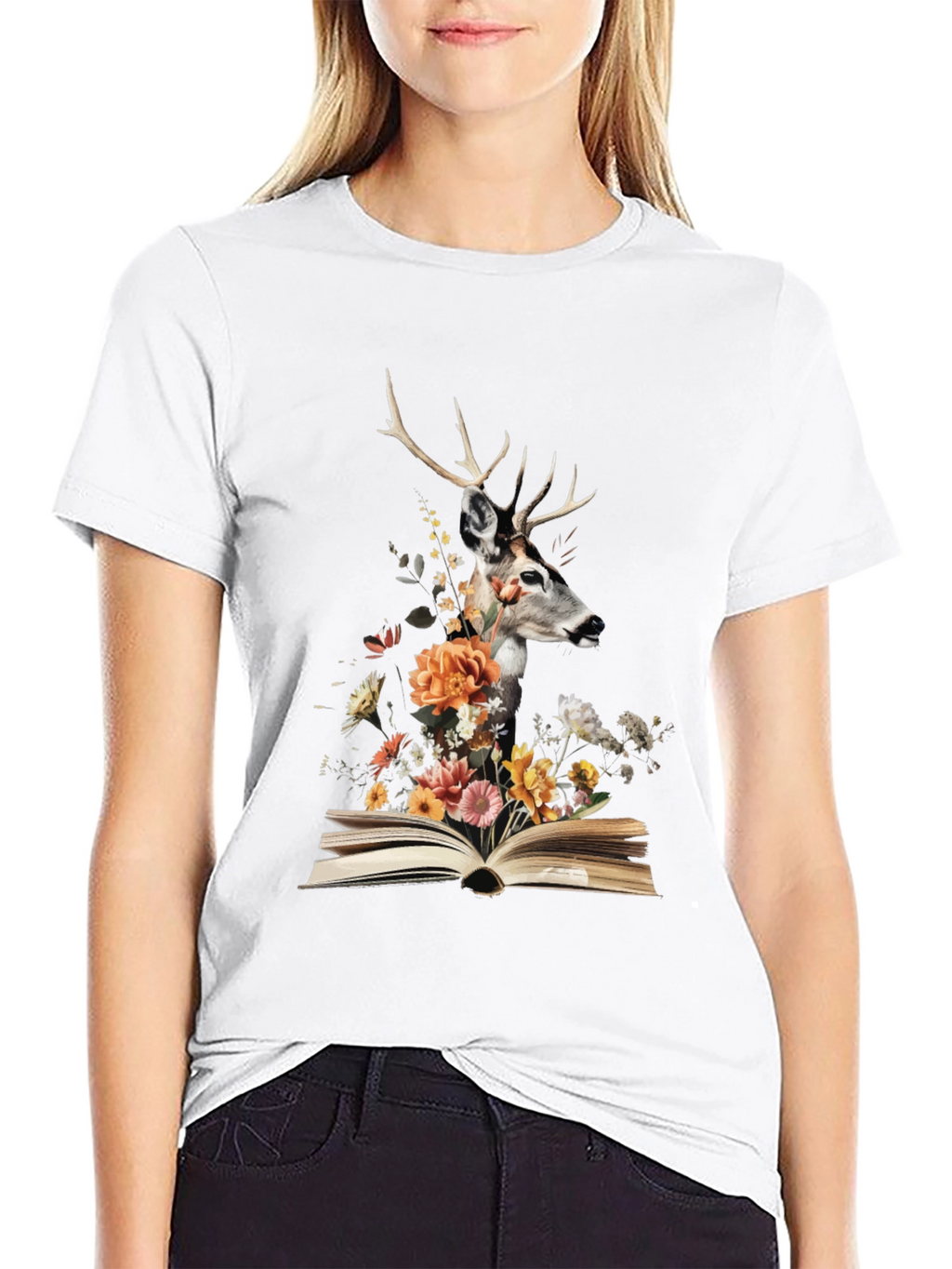 Deer in Book Floral Tee
