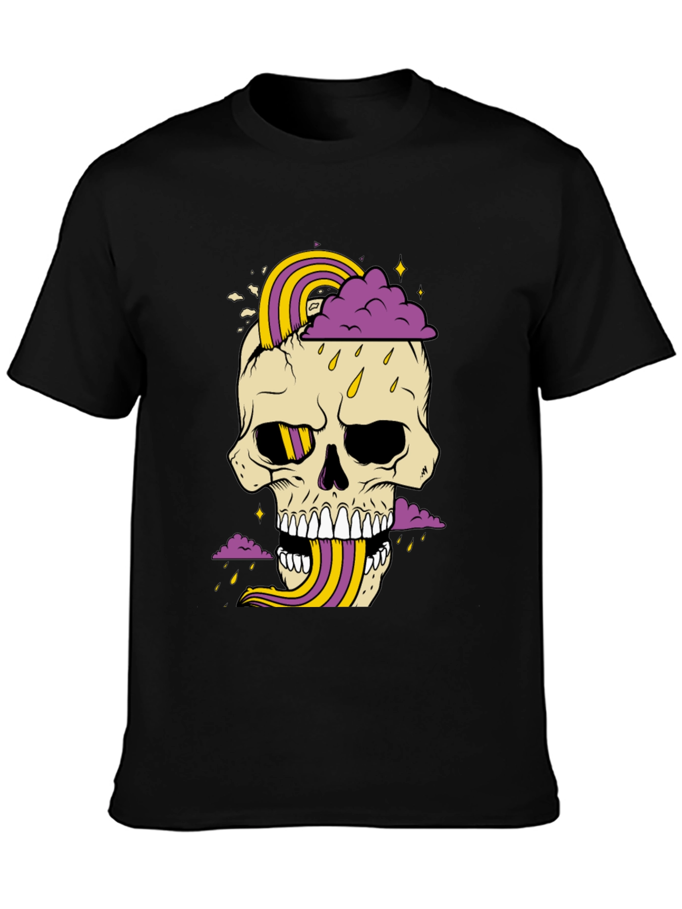 Skull Rainbow Graphic Tee - Mens Black Cotton T-Shirt