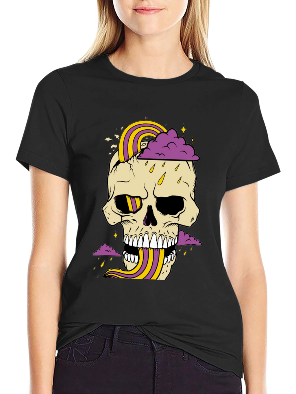 Skull Rainbow Graphic Tee - Mens Black Cotton T-Shirt